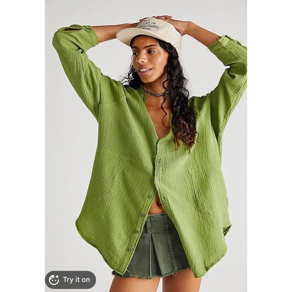 Free People Tops - Free People - Summer Daydream‎ Buttondown Oversized Shirt - Size Small
